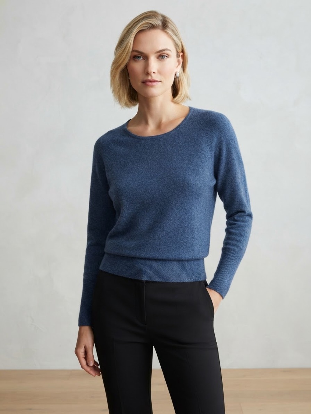 Tahari Cashmere Slate Blue Crewneck Sweater
